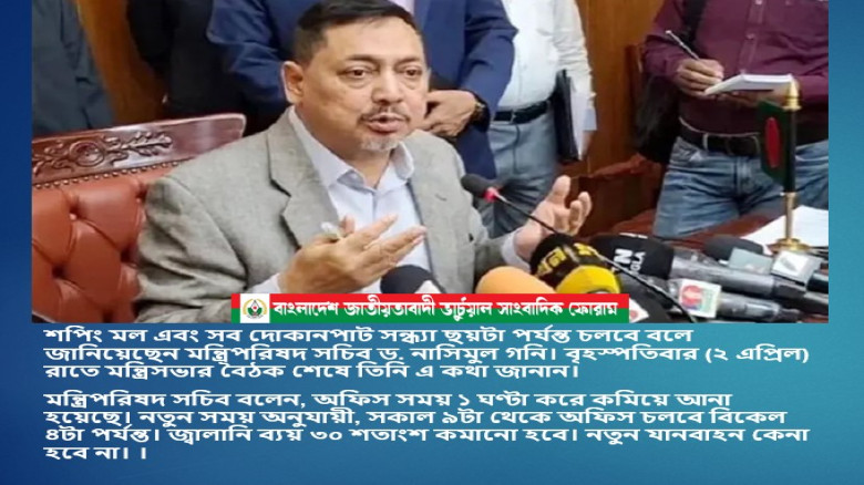 অফিস সময় ১ ঘণ্টা করে কমিয়ে সকল শপিং মল এবং সব দোকানপাট সন্ধ্