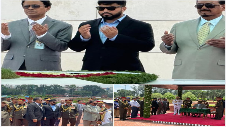 অস্থায়ী রাষ্ট্রপতি হিসেবে দায়িত্বের প্রথম দিনে জাতীয় স্মৃতিসৌধ ও জিয়া–খালেদার সমাধিতে হাফিজ, সঙ্গে ই